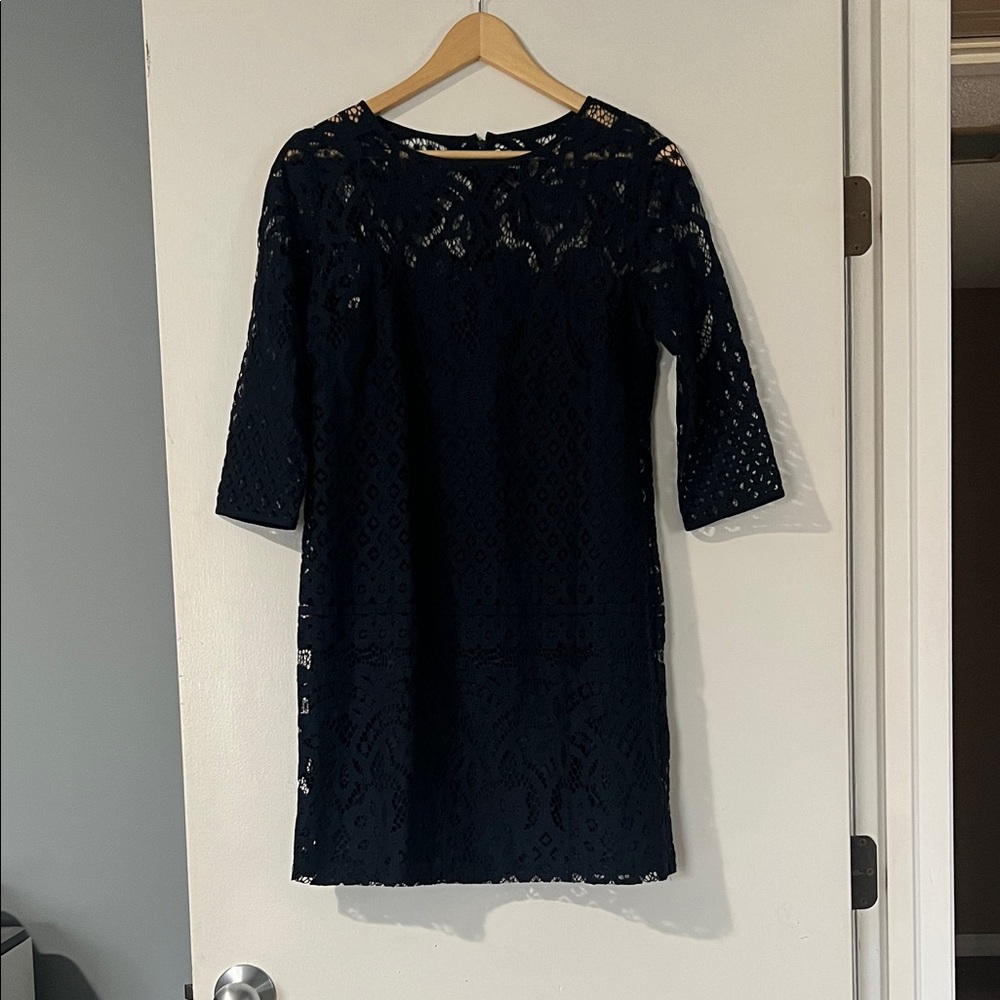 LOFT Navy Lace Long Sleeve Dress